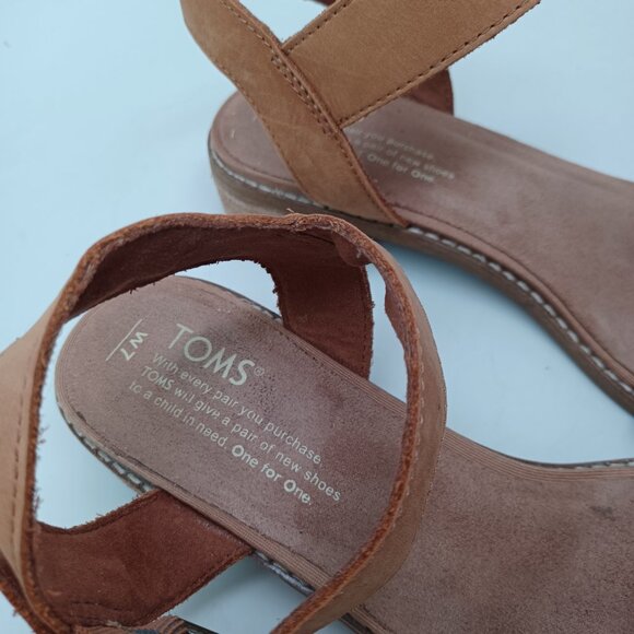 Toms Shoes Open Toe Sandal Heels Brown Sling Back Low Block Heel Womens 7 - Picture 10 of 14